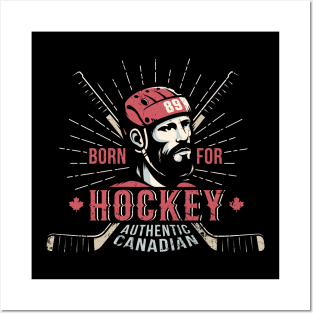 Vintage Canadian hockey print with bearded player Posters and Art